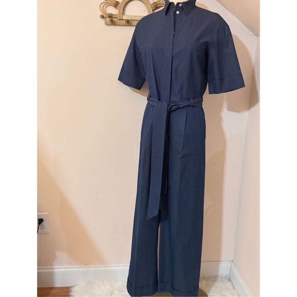 Loro Piana Pants - Loro Piana Blue Lightweight Denim Wide Leg Belted Jumpsuit IT 40/ US
